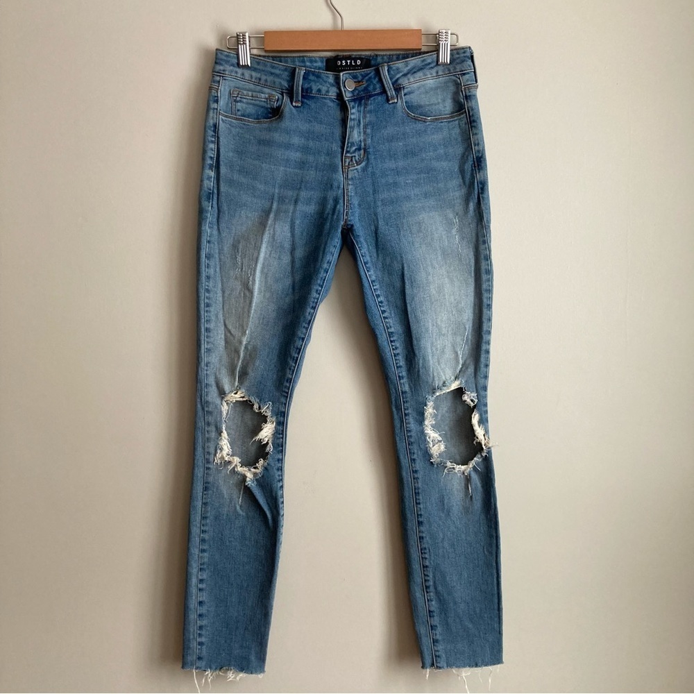 DSTLD Distressed Knee Raw Hem Mid Rise Skinny Jeans 29
